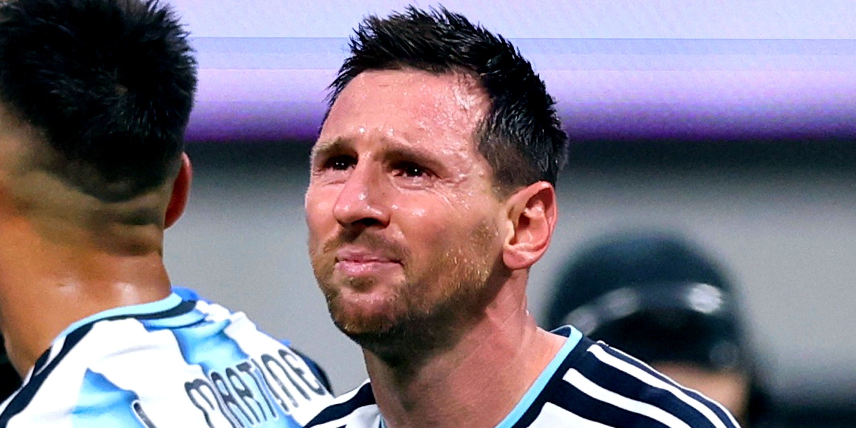 Argentina's Lionel Messi in tears after Argentina v Egypt