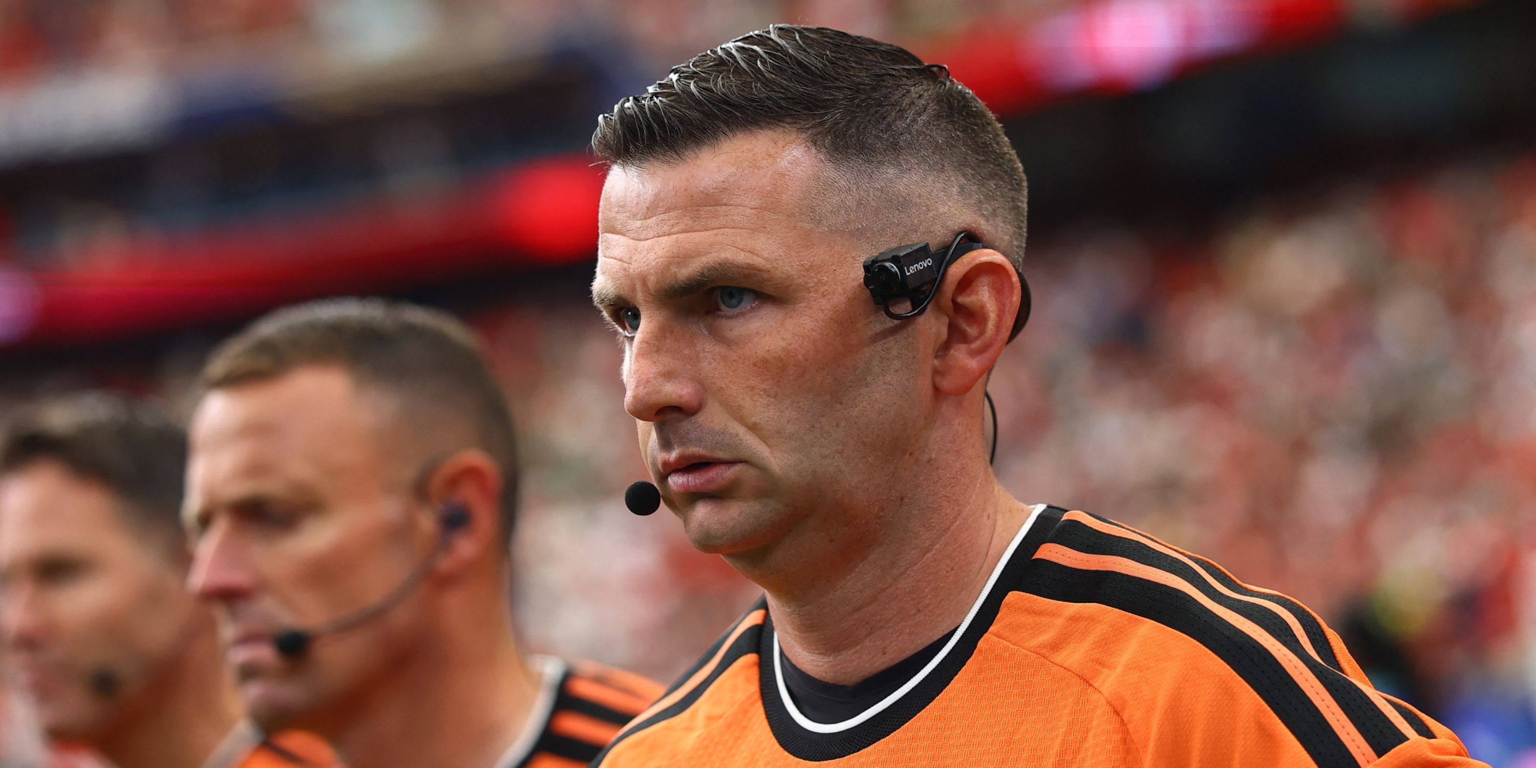 Referee Michael Oliver walks out onto the pitch before the Canada v Morocco World Cup match