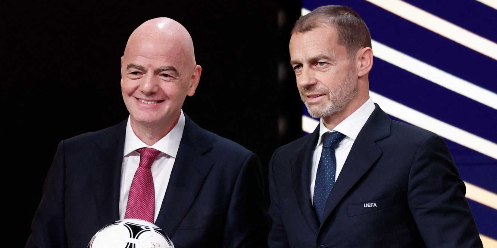 UEFA president Aleksander Ceferin and FIFA president Gianni Infantino pose for a photograph during 50th Ordinary UEFA Congress