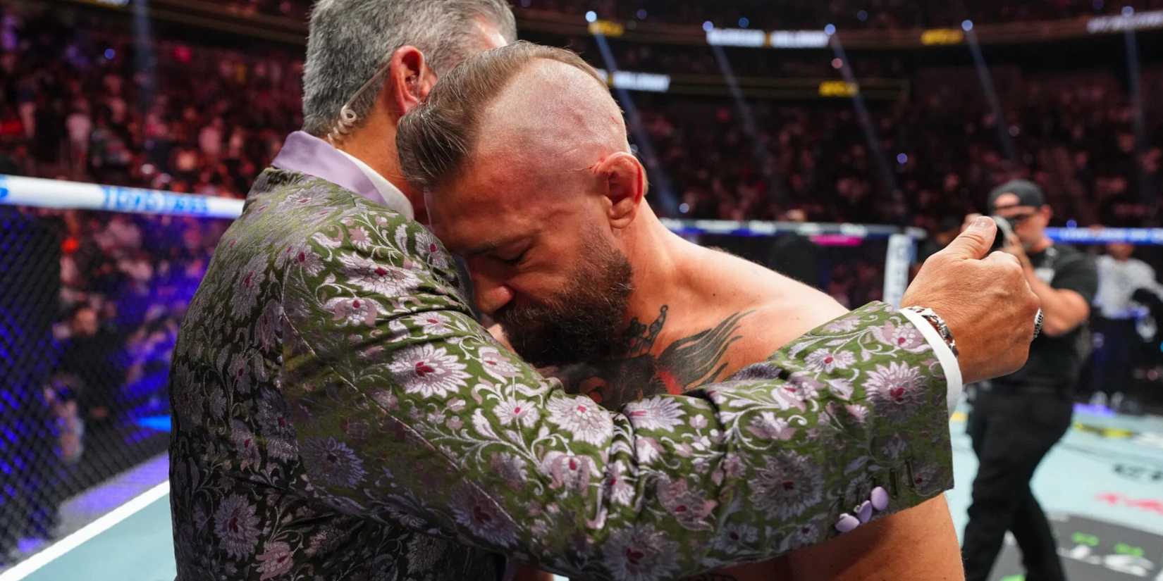 Conor McGregor Consoled By Bruce Buffer at UFC 329