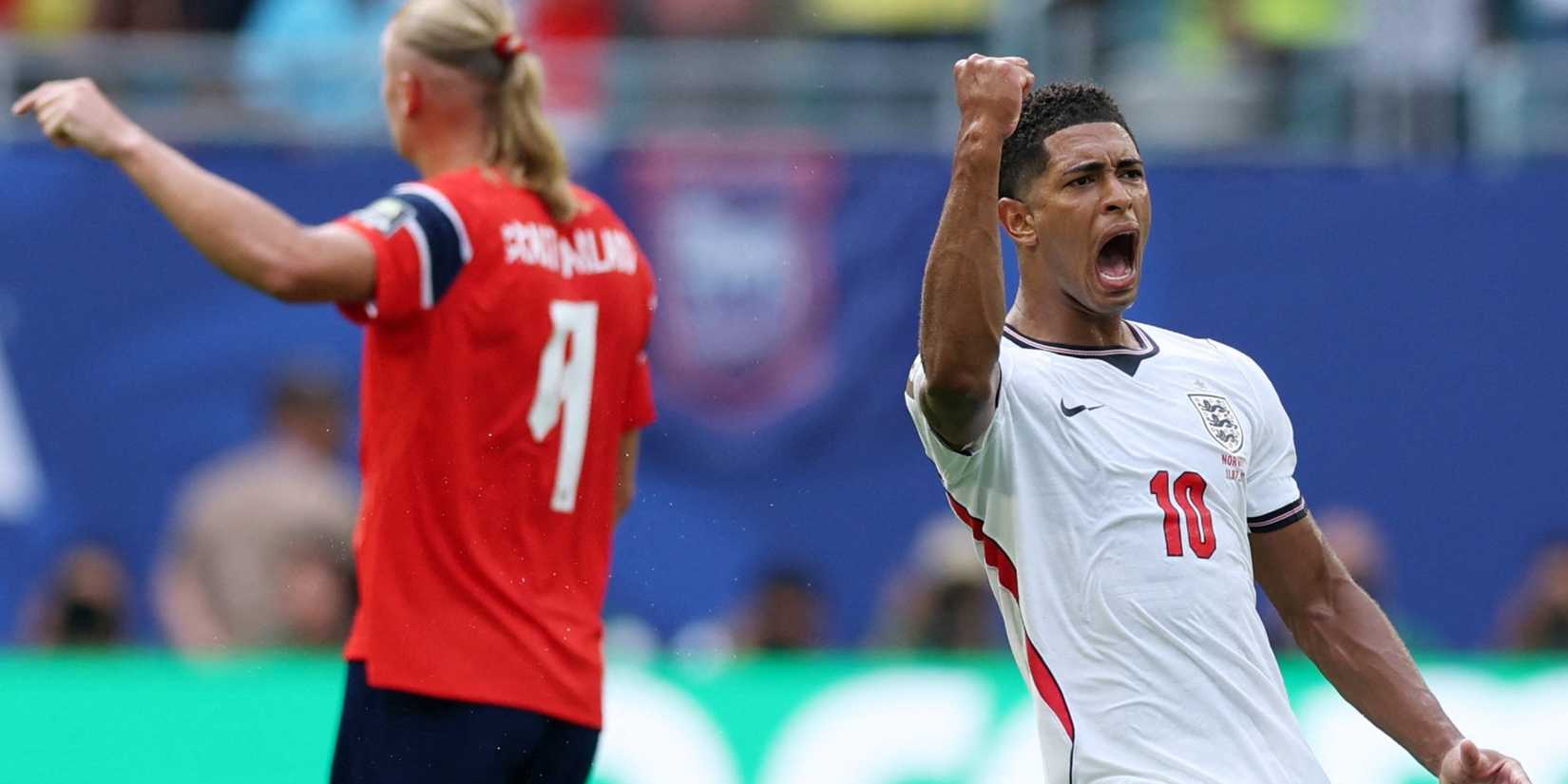 England's Jude Bellingham celebrates scoring their first goal