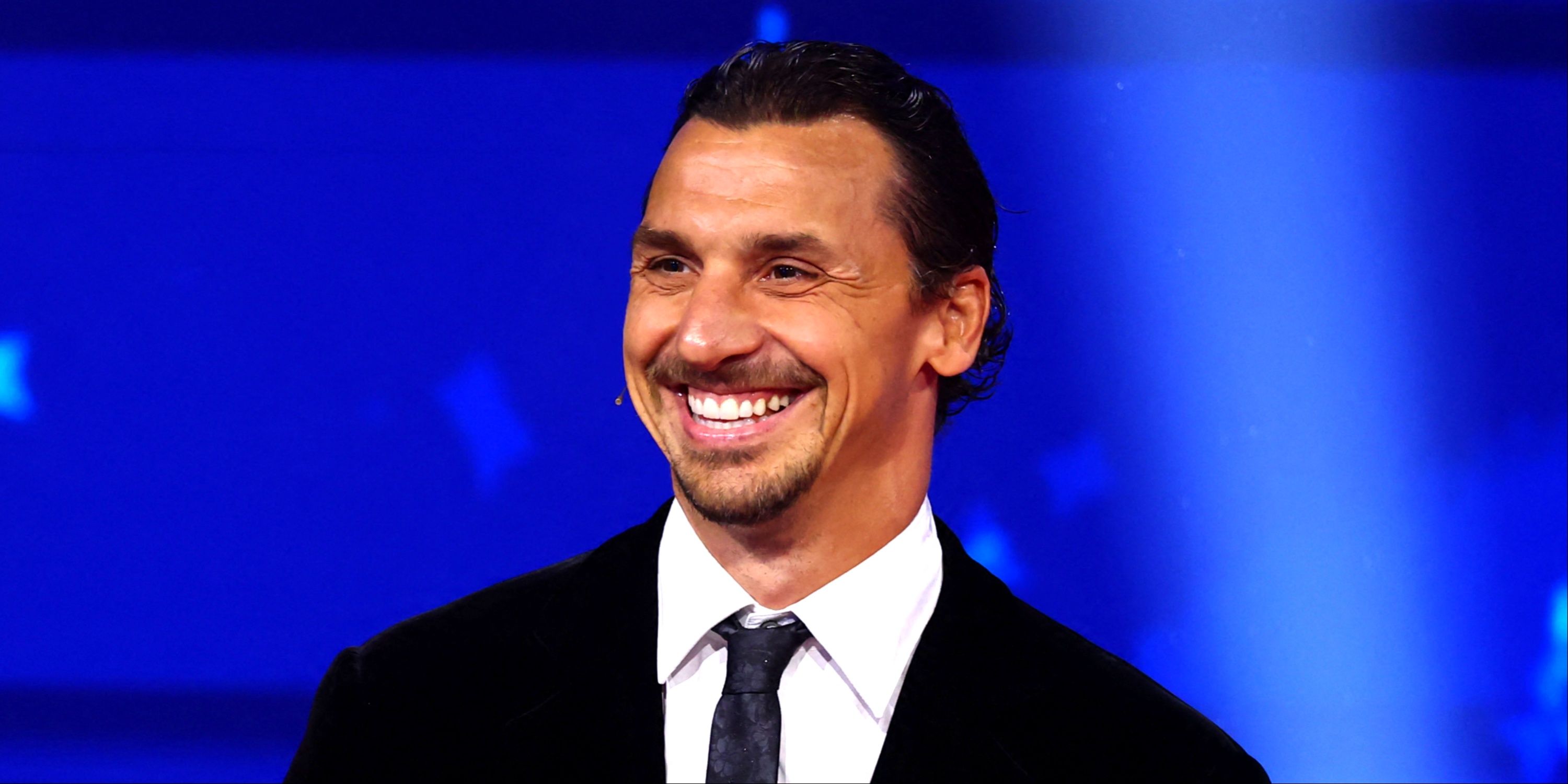 Former footballer Zlatan Ibrahimovic on stage smiling