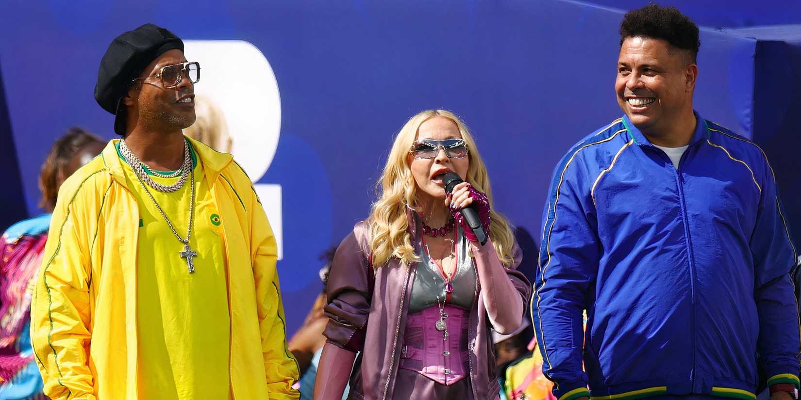 Madonna with Ronaldinho and Ronaldo at the World Cup final half-time show