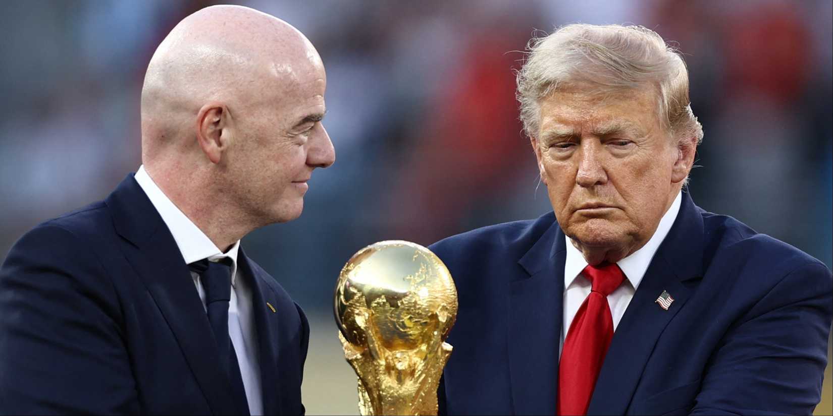 US President Donald Trump and FIFA President Gianni Infantino with the World Cup trophy
