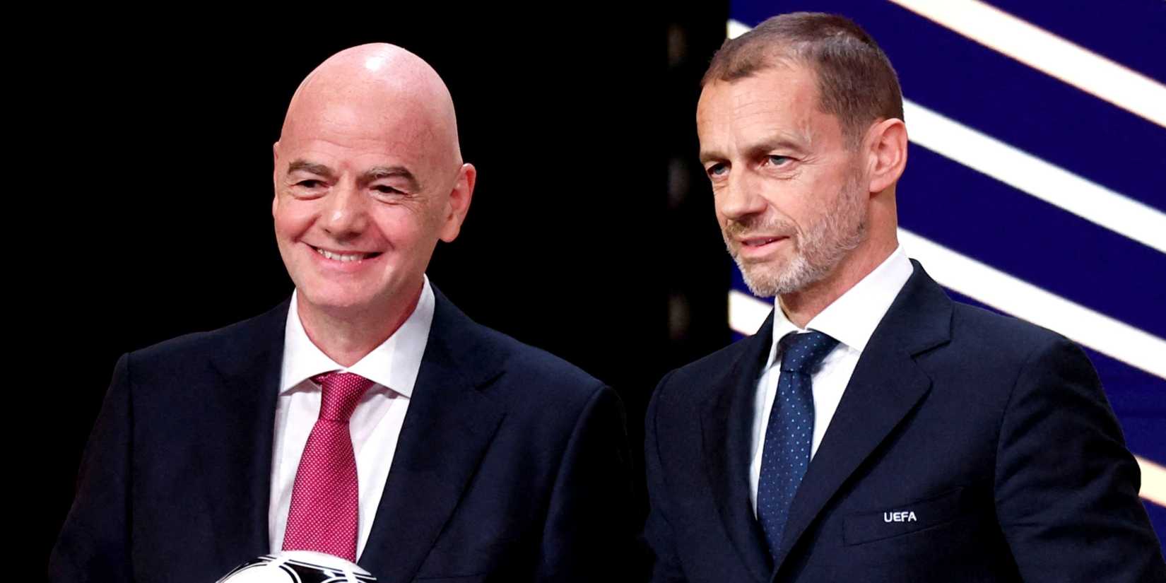UEFA president Aleksander Ceferin and FIFA president Gianni Infantino pose for a photograph