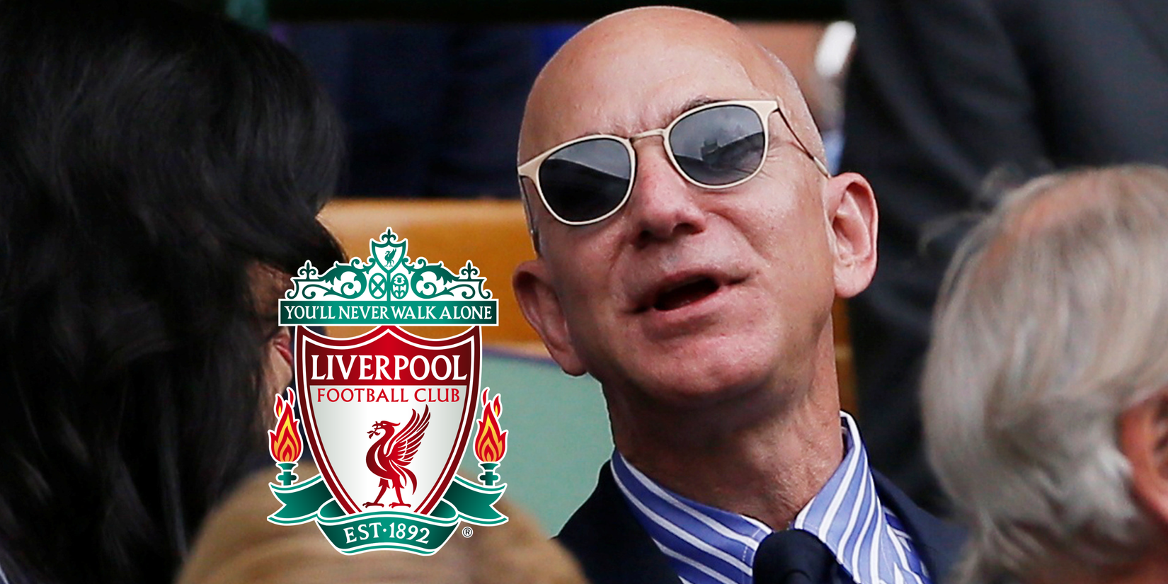 Amazon CEO Jeff Bezos and his girlfriend TV presenter Lauren Sanchez in the Royal Box ahead of the final between Switzerland's Roger Federer and Serbia's Novak Djokovic