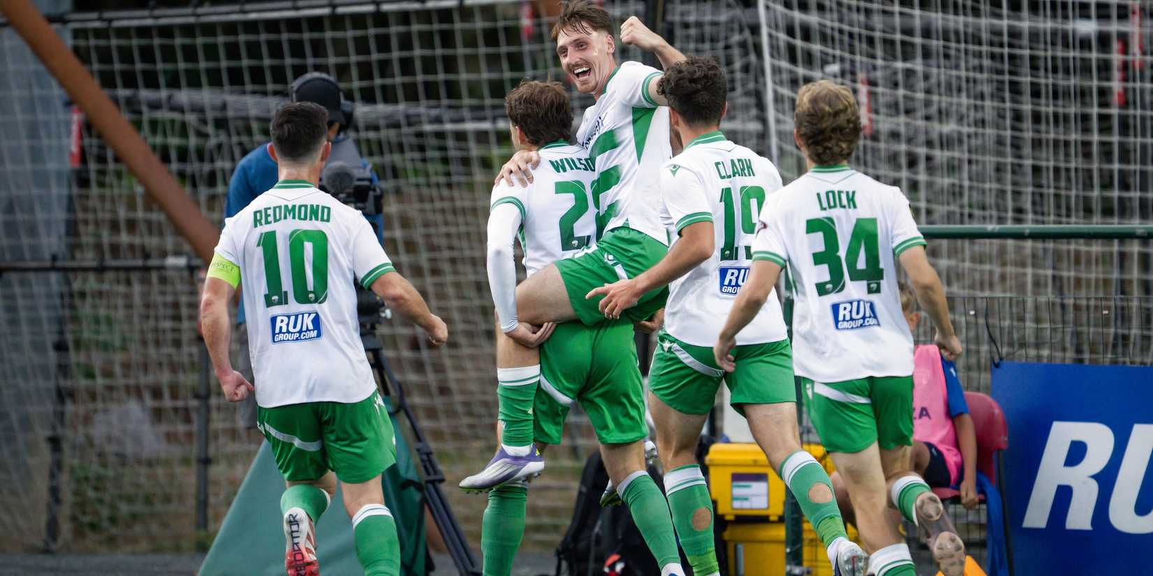 The New Saints celebrate against Flora Tallinn