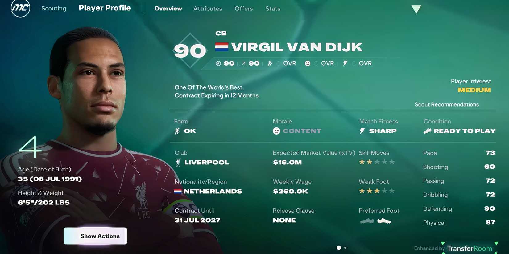 EA Sports FC 27 Virgil van Dijk profile