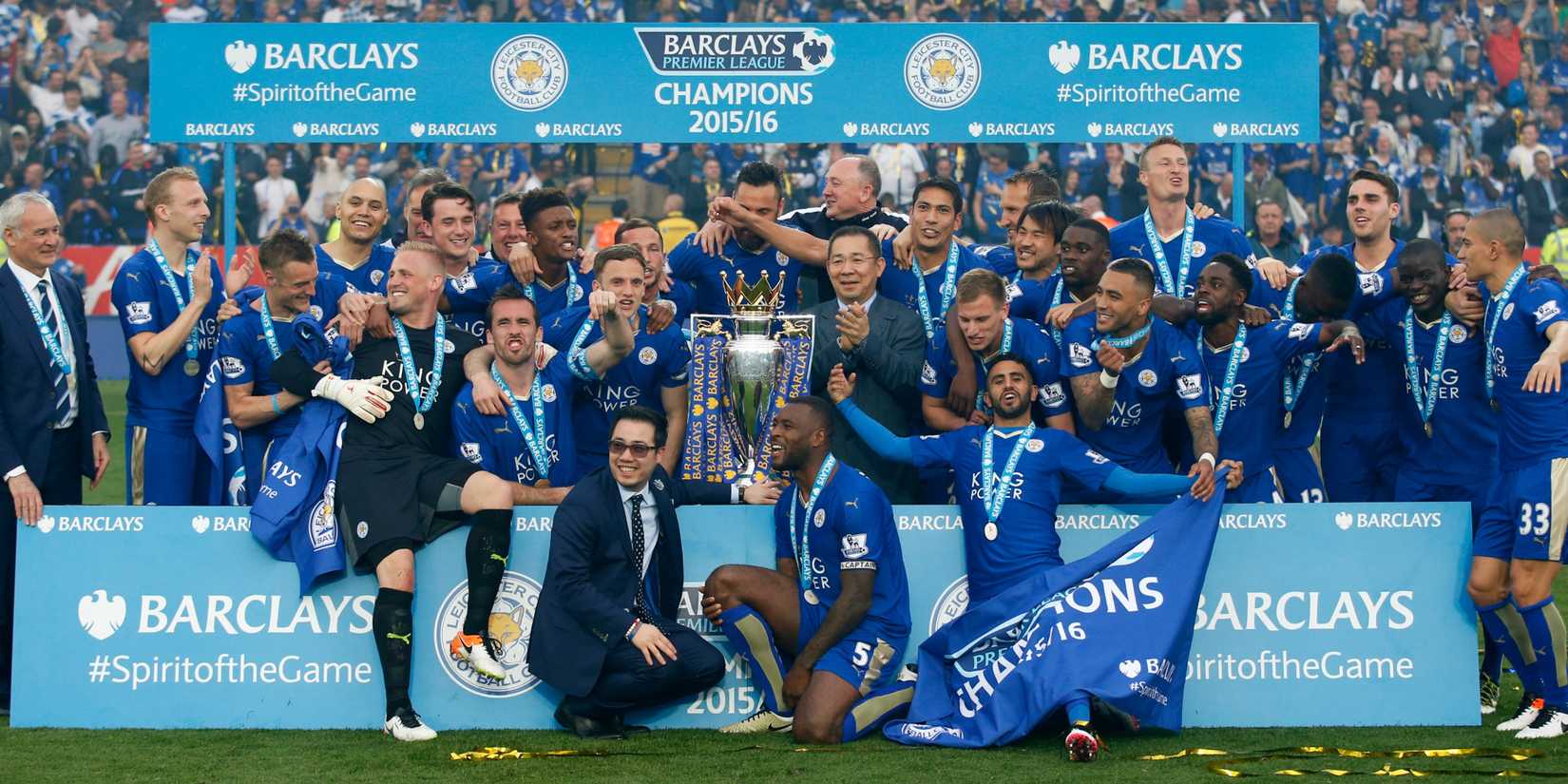 Leicester with the Premier League trophy in 2016