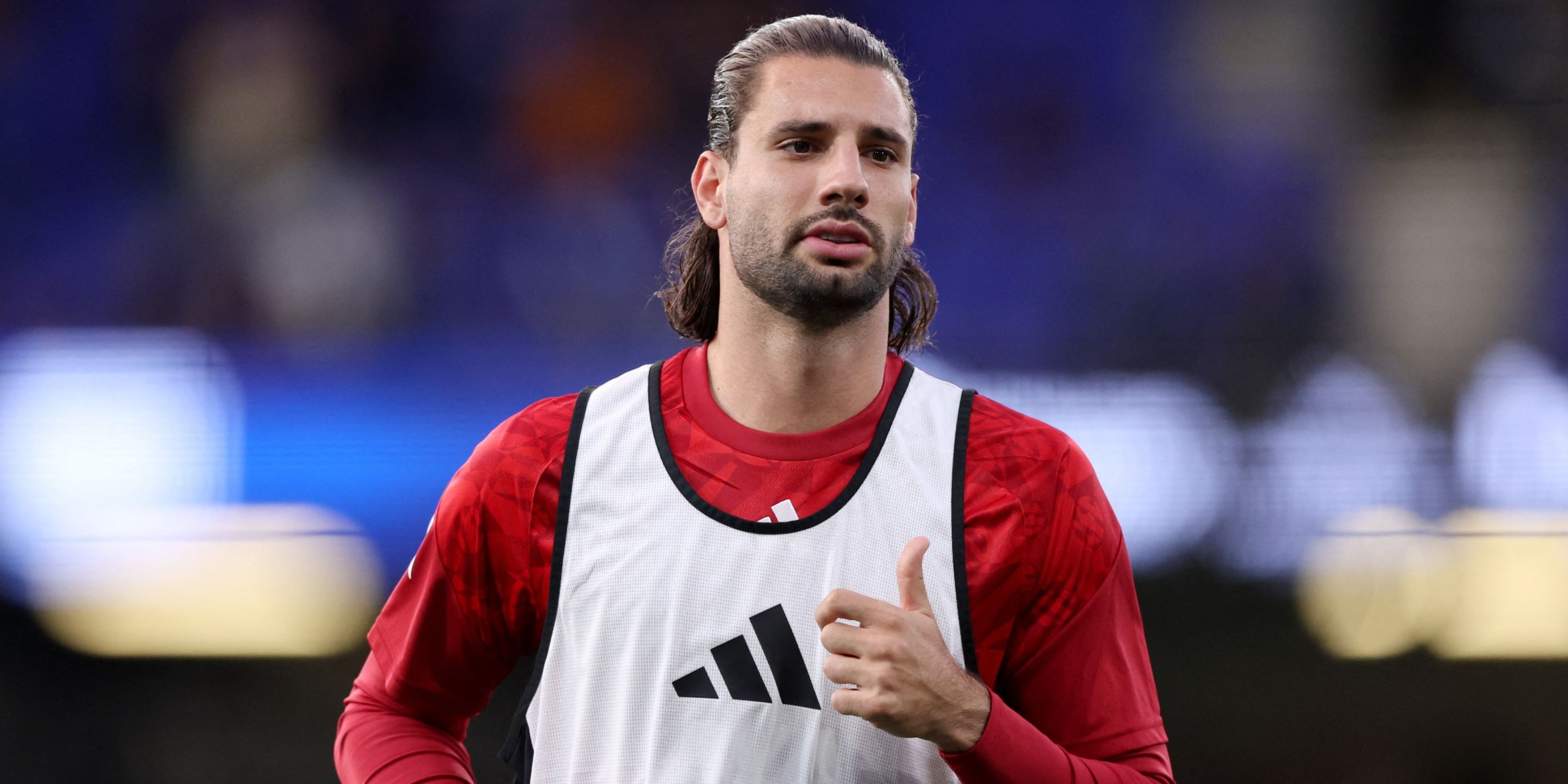 Liverpool midfielder Dominik Szoboszlai warms up before Premier League games aga