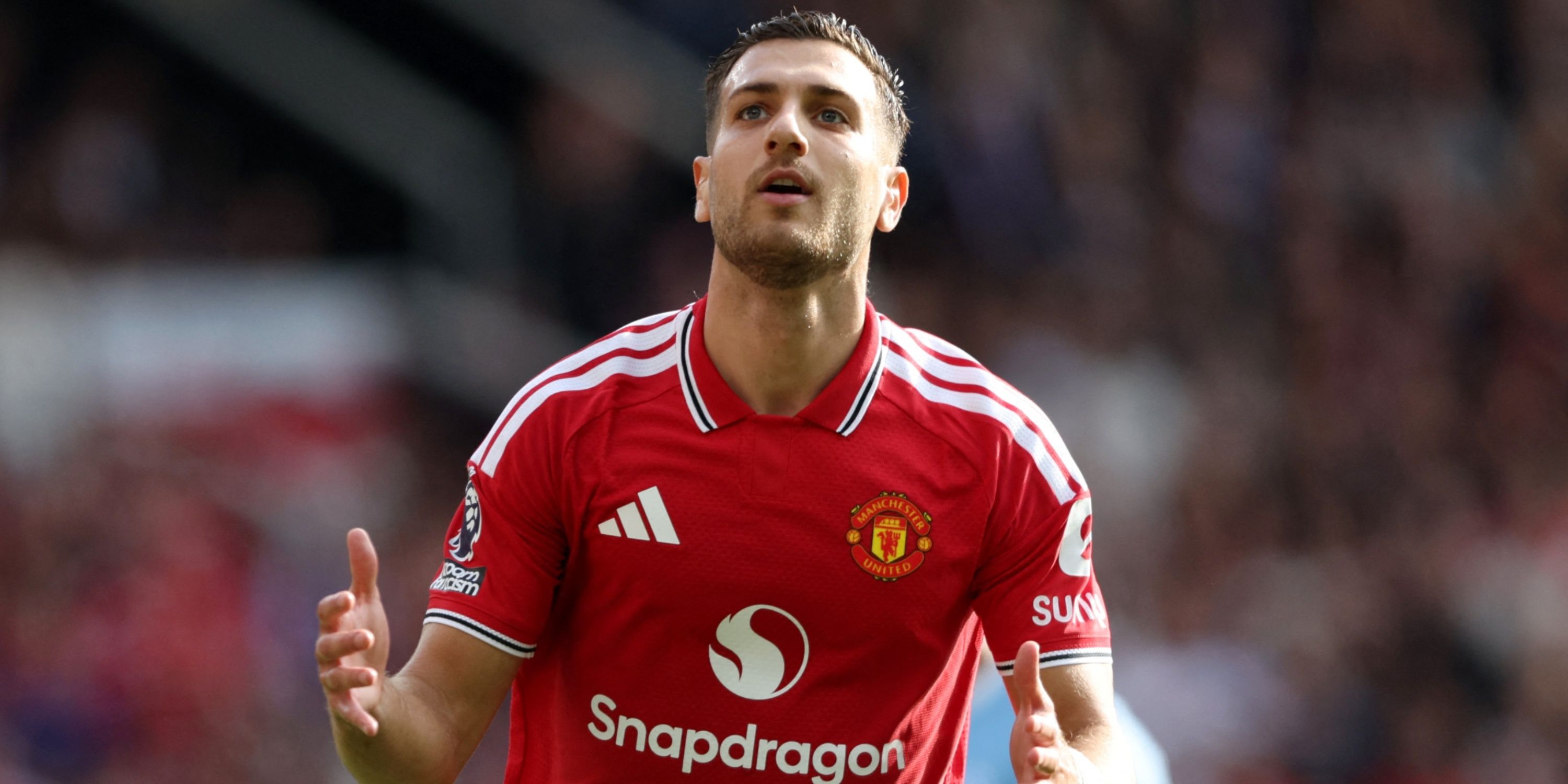 Manchester United defender Diogo Dalot reacts