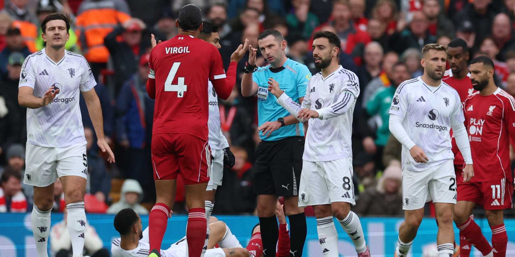 Manchester United and Liverpool players clash