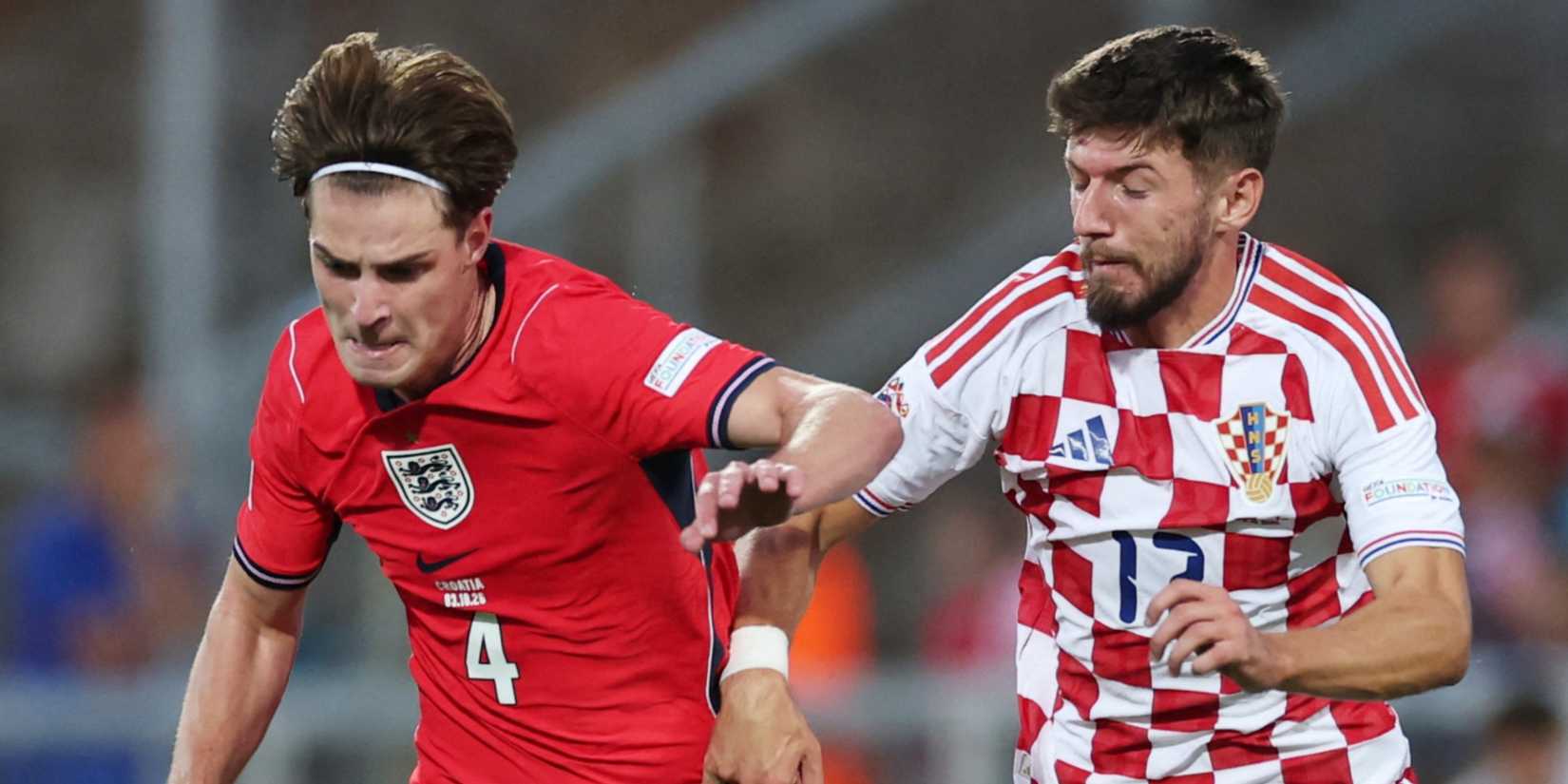 England's Alex Scott in action with Croatia's Petar Sucic