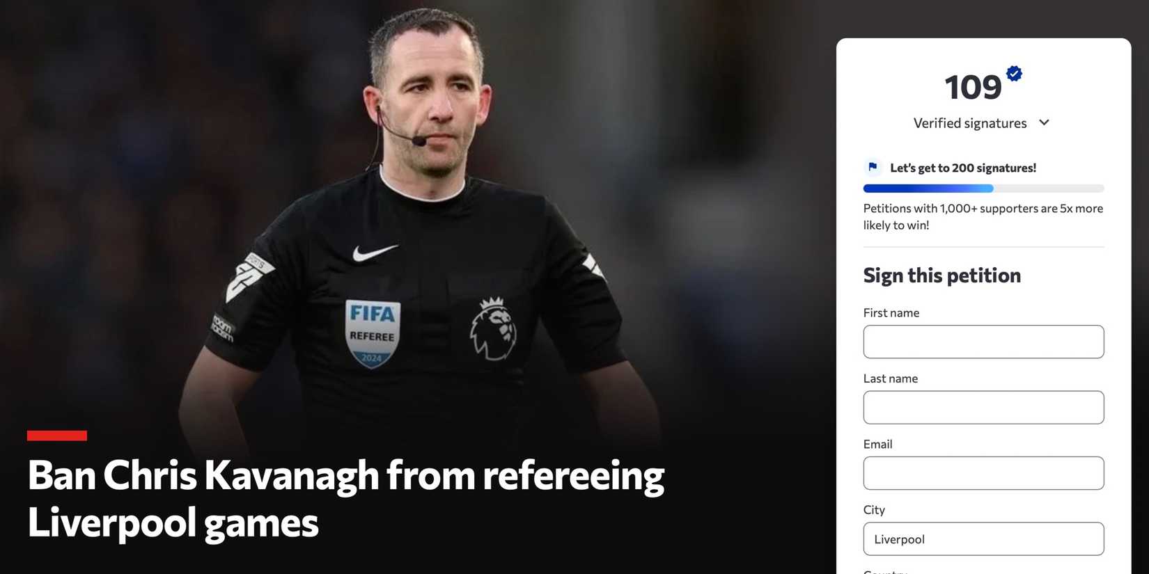 Liverpool Fans Sign Chris Kavanagh Petition After Man City Defeat
