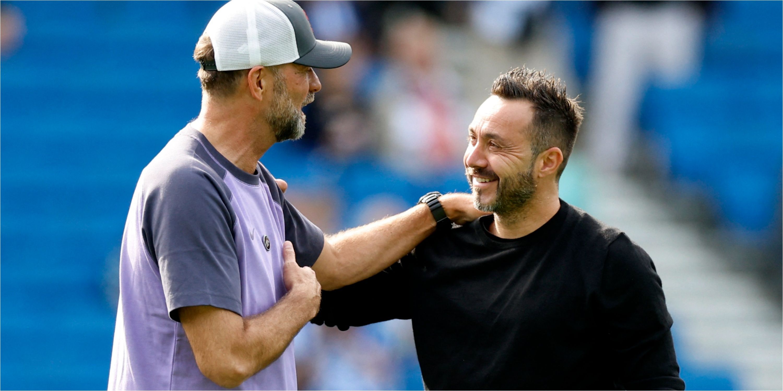 Jurgen Klopp and Roberto De Zerbi greet each other after Brighton vs Liverpool